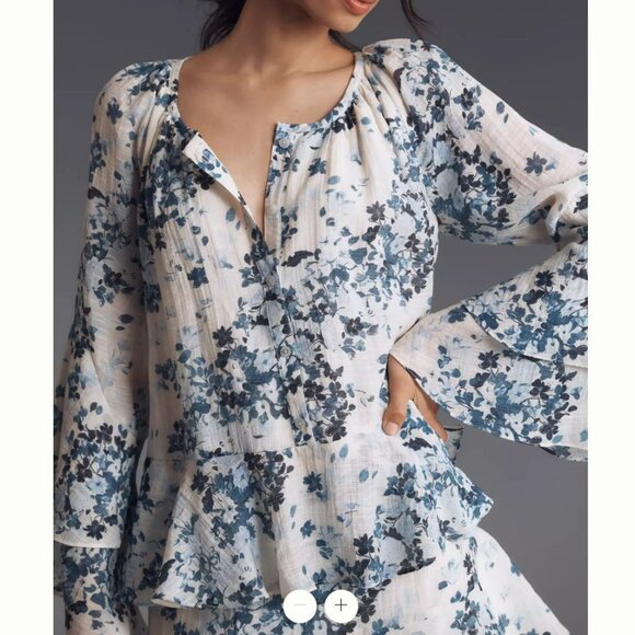 Anthropologie Maeve Long-Sleeve V-Neck Mini Swing Dress - Picture 3 of 11